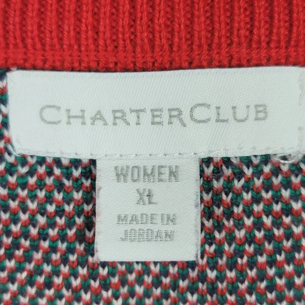 Charter Club Plaid Sweater Womens Size XL Red White Green Christmas Cozy